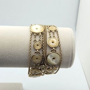 Vintage Monet 8-Strand Liquid Gold Tone Bracelet - MOP Accents - Signed Toggle